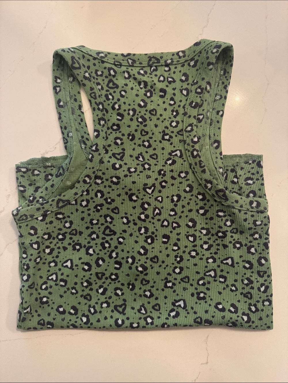 Aerie Olive Green Leopard Ribbed Button Tank - Picture 3 of 4